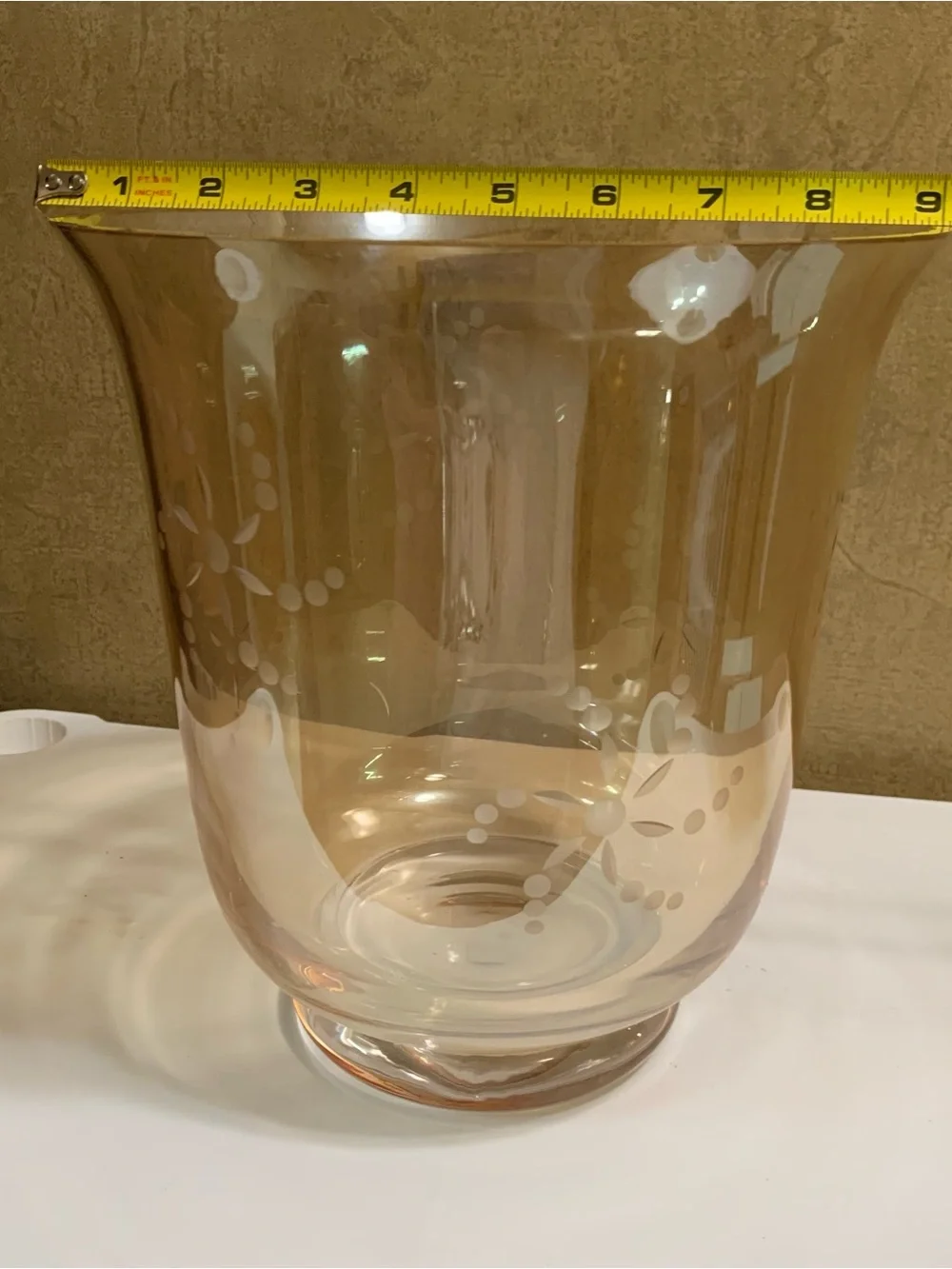 PartyLite Golden Luster Hurricane Candle Holder Vase Hand Blown Glass P8632 NIB